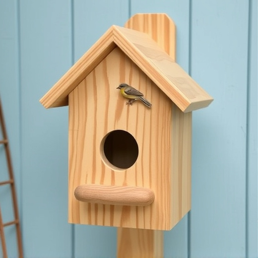Handcrafted bird box with feeding hole