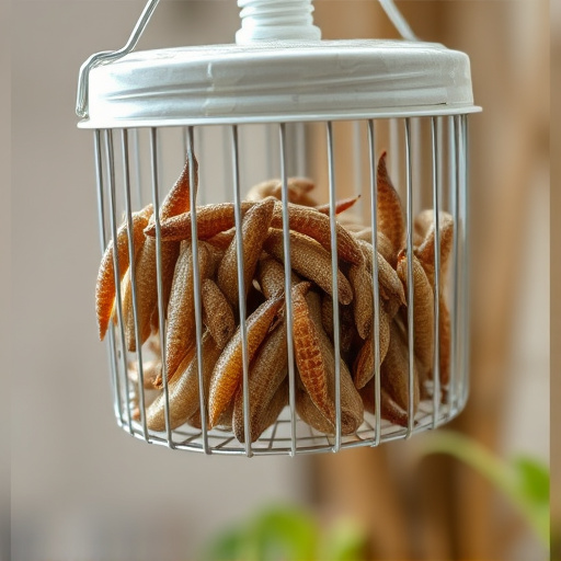 Hanging cage with live mealworms