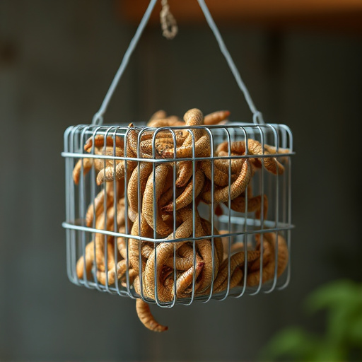 Hanging cage with live mealworms