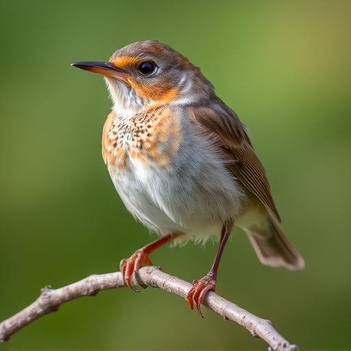 Juvenile robin with speckled chest feathers