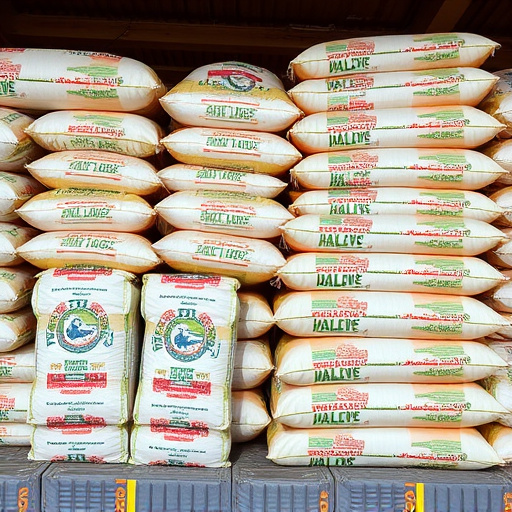 Large sacks of bird food stacked neatly