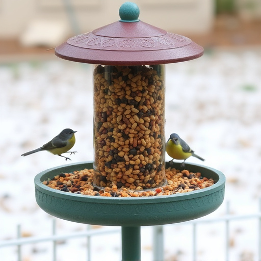 Low platform feeder with scattered seed mix