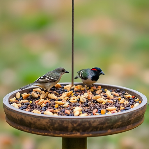 Low platform feeder with scattered seed mix