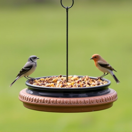Low platform feeder with scattered seed mix