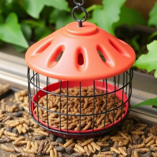 Mealworm feeder with protective wire mesh