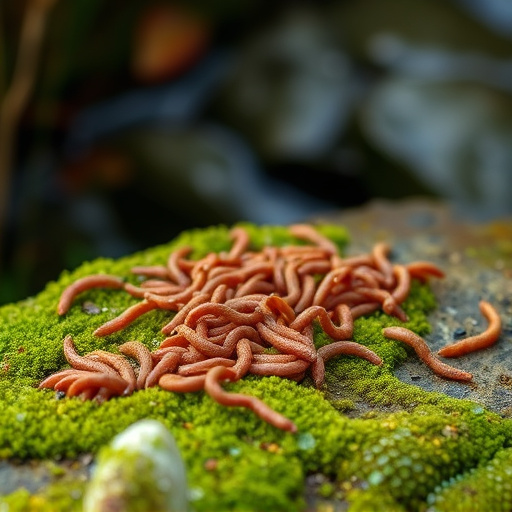Mealworms scattered on mossy stone perch