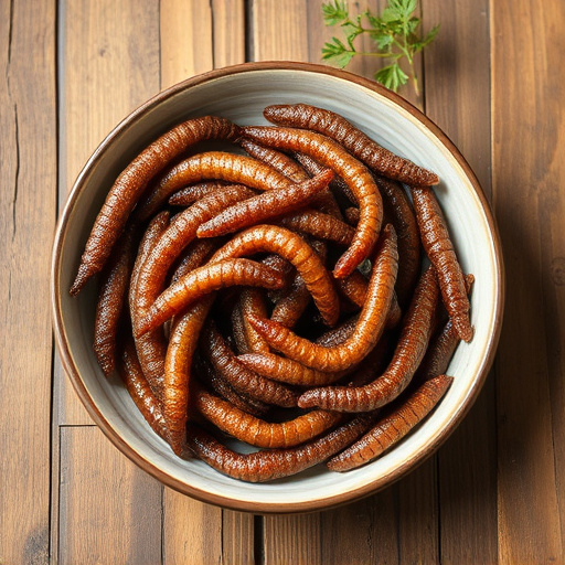 Mealworms served in shallow dish