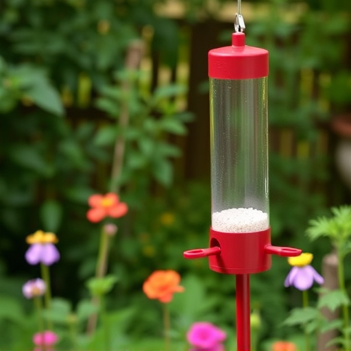 Mess-free tube feeder in garden setting