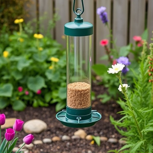 Mess-free tube feeder in garden setting