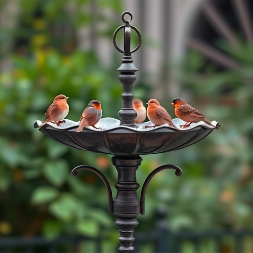 Metal bird bath with multiple birds
