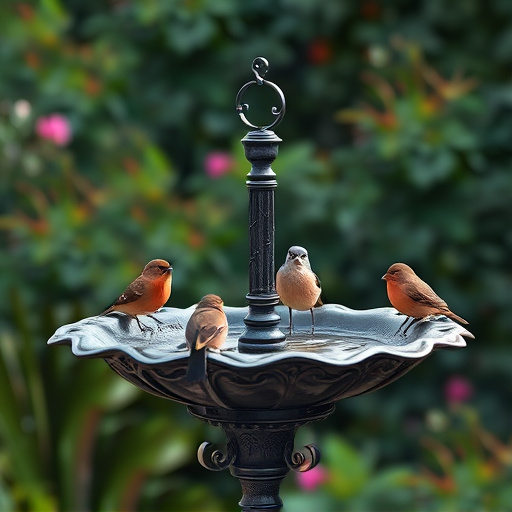 Metal bird bath with multiple birds