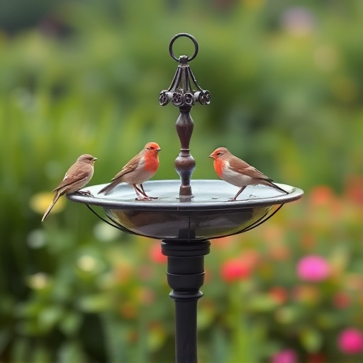 Metal bird bath with multiple birds