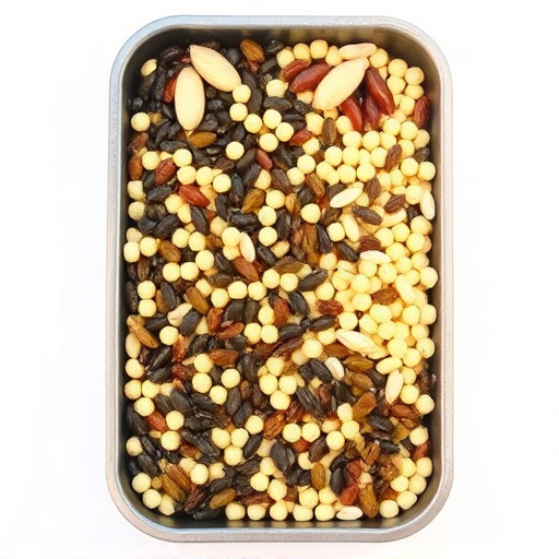 Mixed seeds and suet pellets in tray