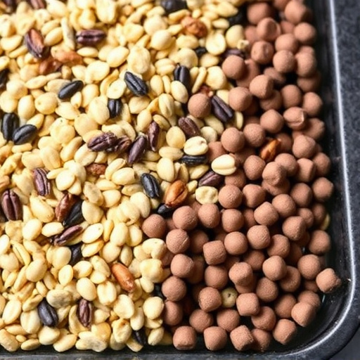 Mixed seeds and suet pellets in tray