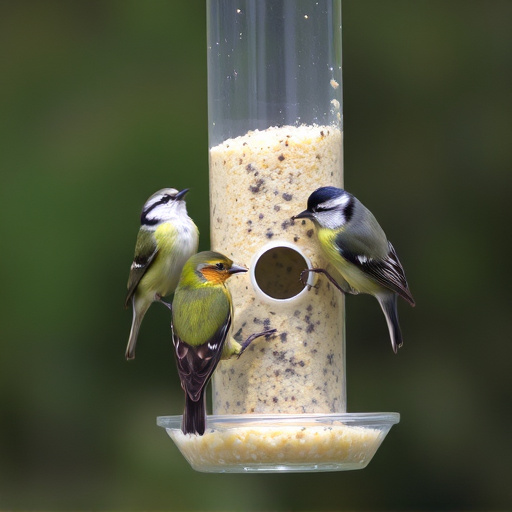 Mixed tits feeding on hanging suet feeder