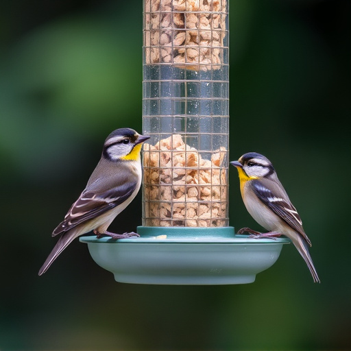Mixed tits feeding on hanging suet feeder