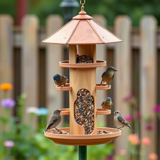 Multi-level bird feeding station in garden