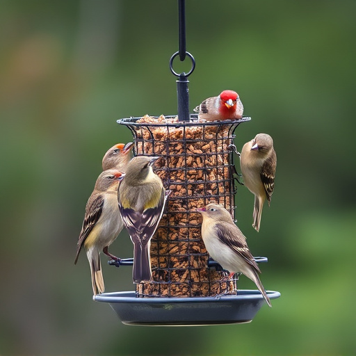 Multiple birds perched on suet feeder