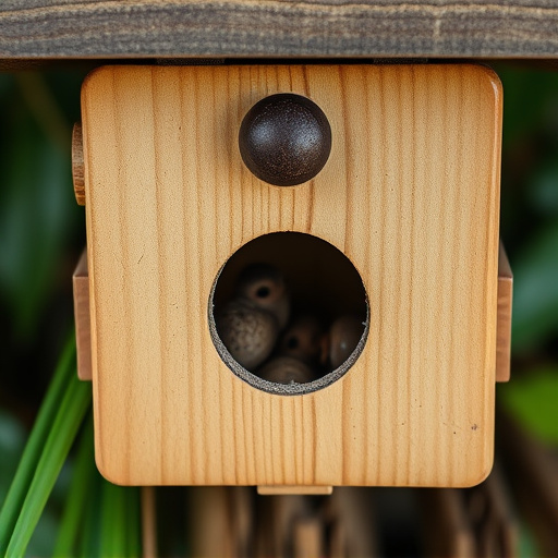 Nest box with entrance hole close-up