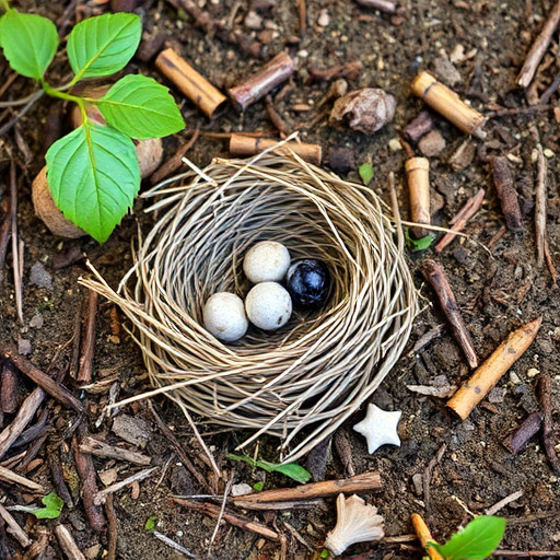 Nesting material scattered on ground