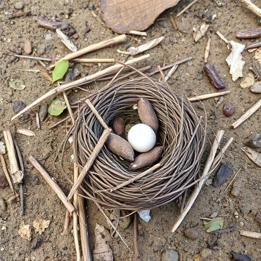 Nesting material scattered on ground