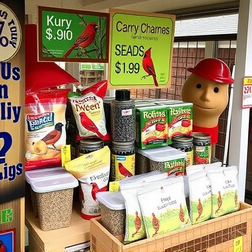 Outdoor display of bird seed deals
