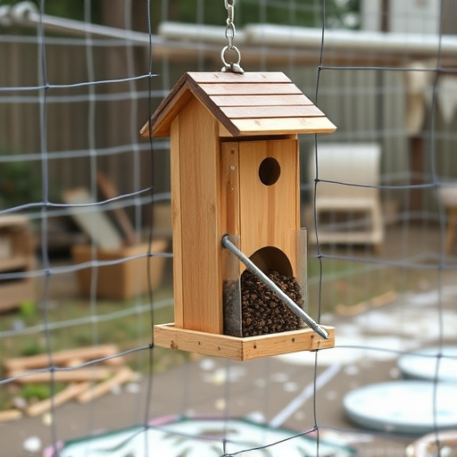 Outdoor feeder surrounded by wire barrier