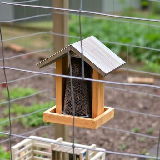Outdoor feeder surrounded by wire barrier