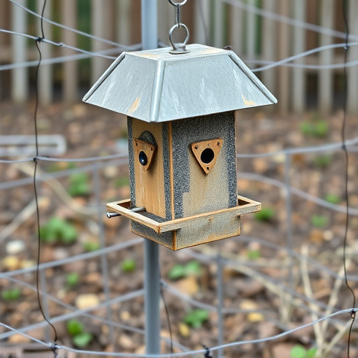 Outdoor feeder surrounded by wire barrier