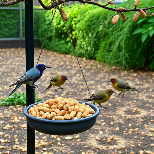 Outdoor scene with feeders and peanuts