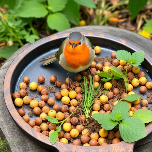 Outdoor tray with robin-attracting seeds