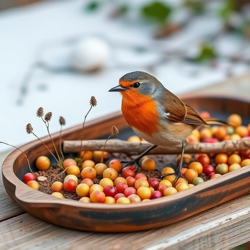 Outdoor tray with robin-attracting seeds