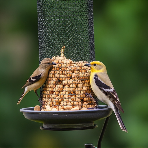 Peanuts for birds in mesh feeder