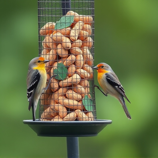 Peanuts for birds in mesh feeder