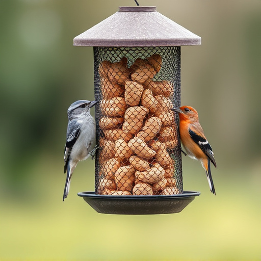Peanuts for birds in mesh feeder