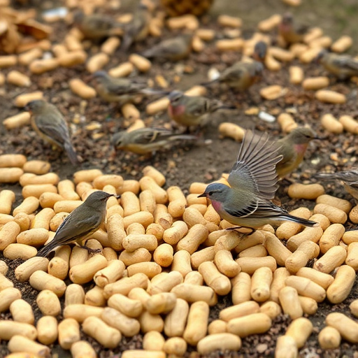 Peanuts scattered for visiting birds
