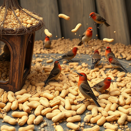 Peanuts scattered for visiting birds