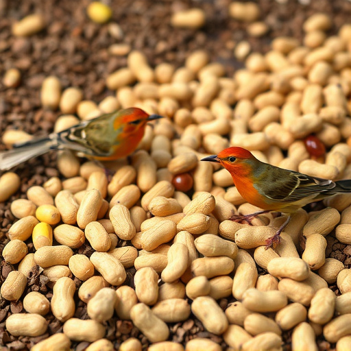 Peanuts scattered for visiting birds