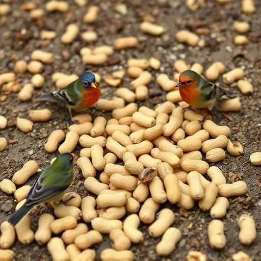 Peanuts scattered for visiting birds