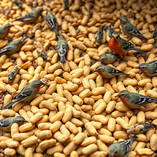 Peanuts scattered for visiting birds