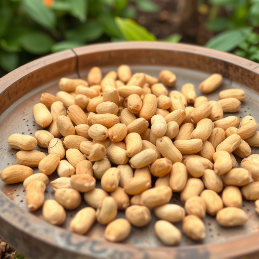 Peanuts scattered on garden feeding tray