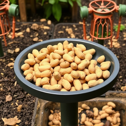 Peanuts scattered on garden feeding tray