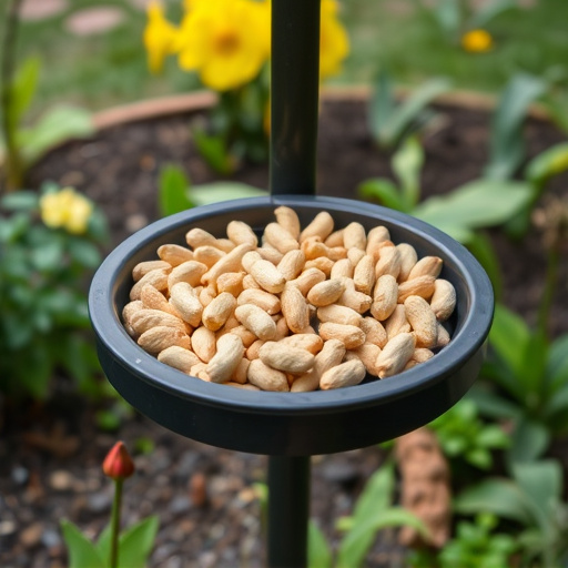 Peanuts scattered on garden feeding tray