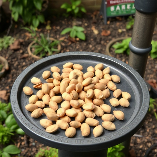 Peanuts scattered on garden feeding tray
