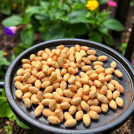 Peanuts scattered on garden feeding tray