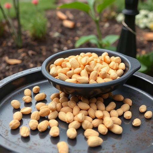 Peanuts scattered on garden feeding tray