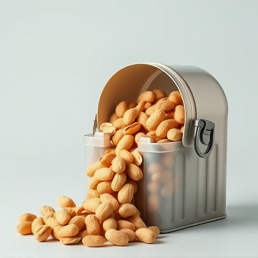 Peanuts spilling from open storage container