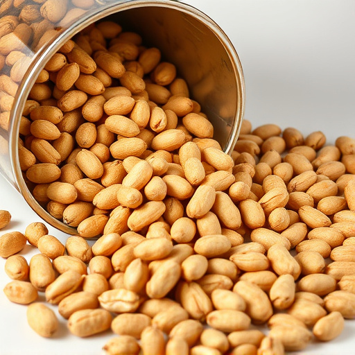 Peanuts spilling from open storage container