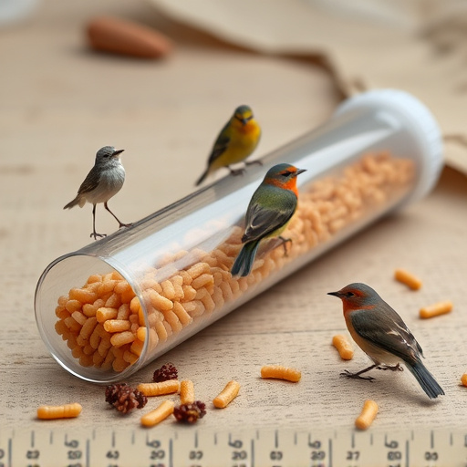 Plastic mealworm tube with bird visitors