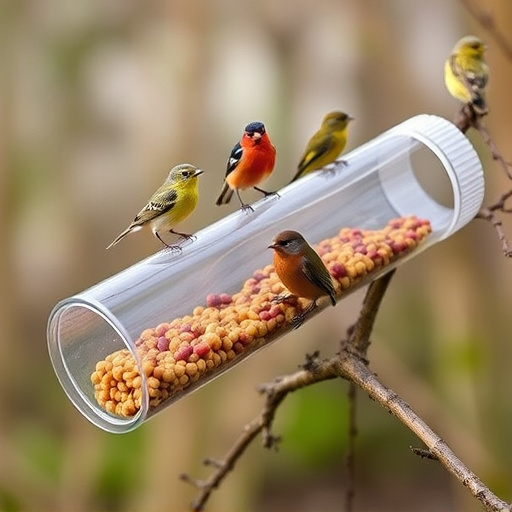 Plastic mealworm tube with bird visitors